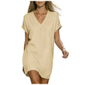 Summer Dresses Women Trendy 2026 Cotton Linen Short Sleeve Casual V Neck Dresses Loose T Shirt Beach платье