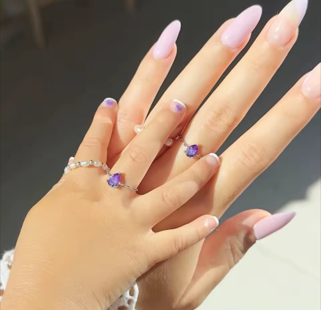 Bague Chaîne  Goutte d'Améthyste